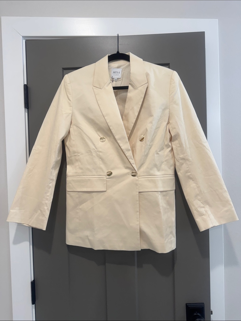 Misa Los Angeles Cream Double-Breasted Blazer with Shoulder Pads